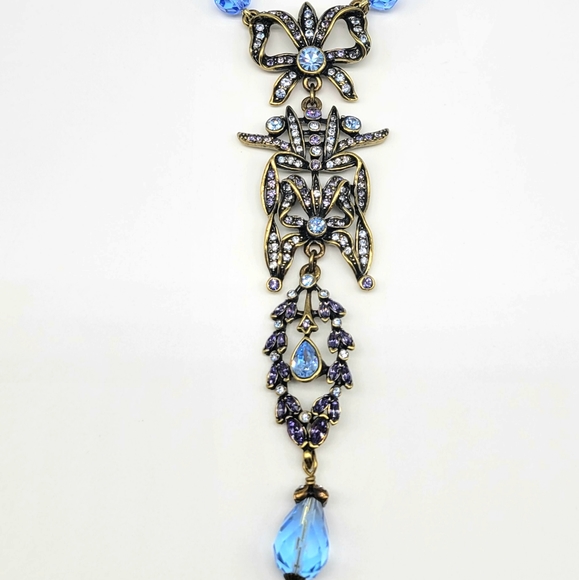 Heidi Daus Aquamarine Swarovski Crystal Art Nouveau Bows + Ribbons Necklace - Picture 11 of 13